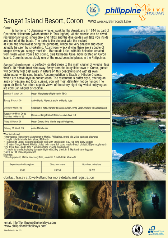 Philippines - Dive Coron.  WW2 Wrecks, Barracuda Lake: March 2026