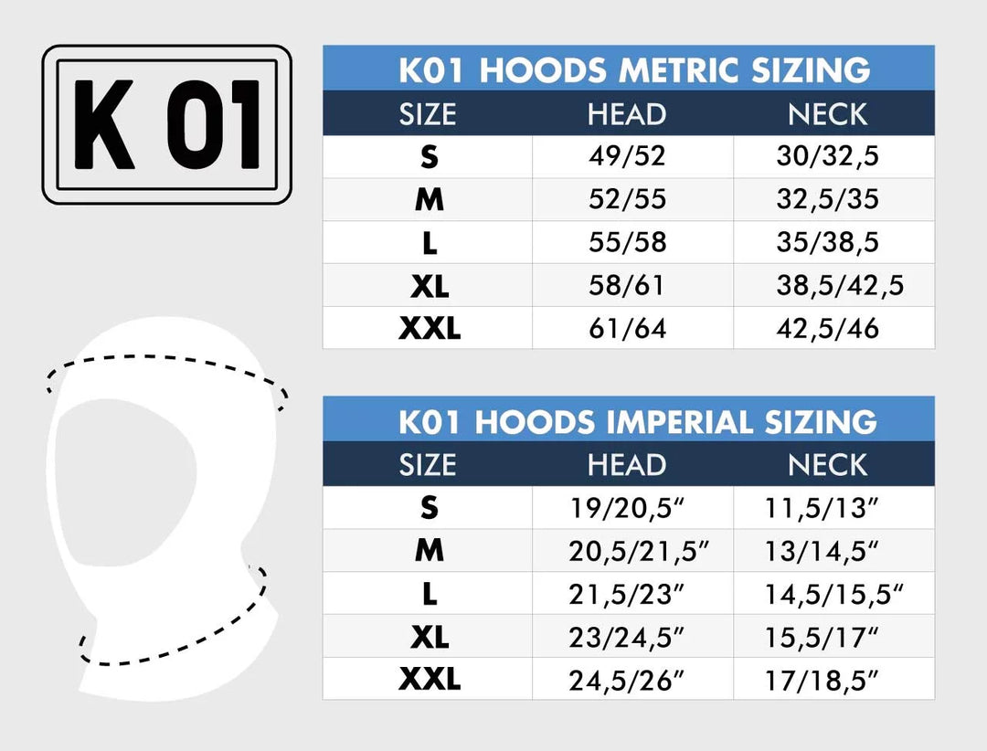 K01 Hood Sizing | Dive Rutland