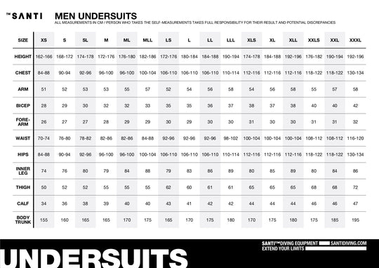 Santi Mens Sizechart Undersuits | Dive Rutland