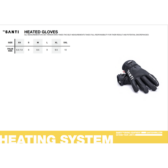 Santi Heated Gloves Size Chart - Dive Rutland