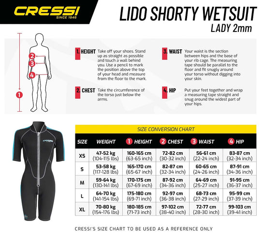 Cressi Lido Shorty Wetsuit Ladies Size Chart | Dive Rutland