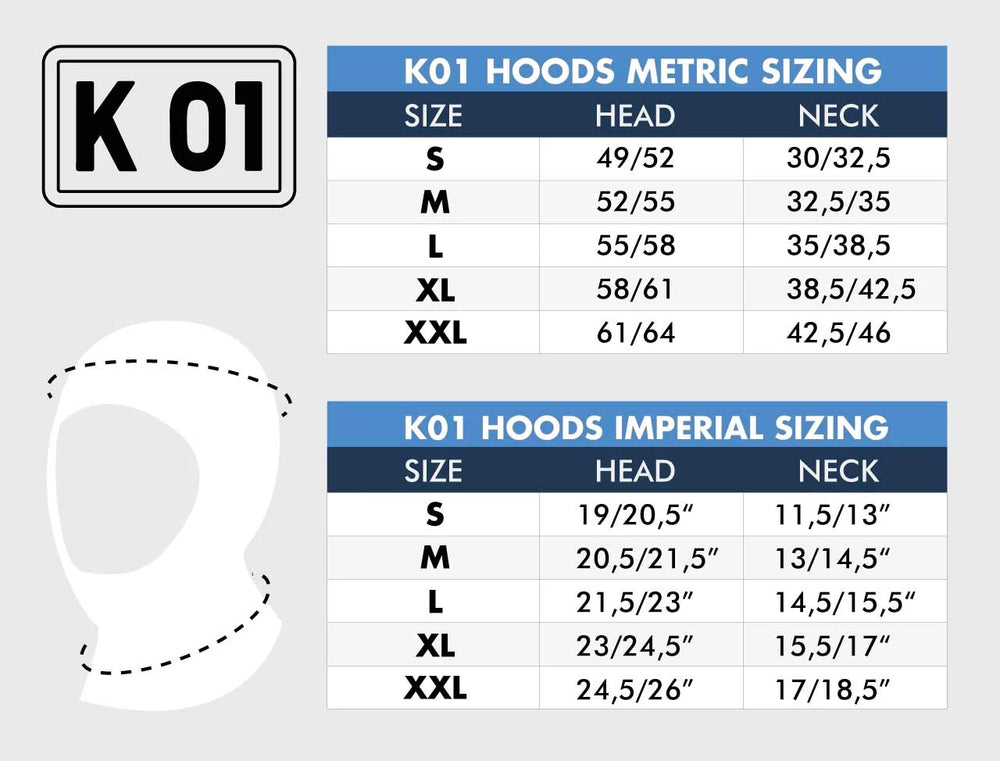 K01 Hood Sizing | Dive Rutland