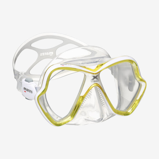 Mares X-Vision Mask Clear skirt and yellow and white frame | Dive Rutland