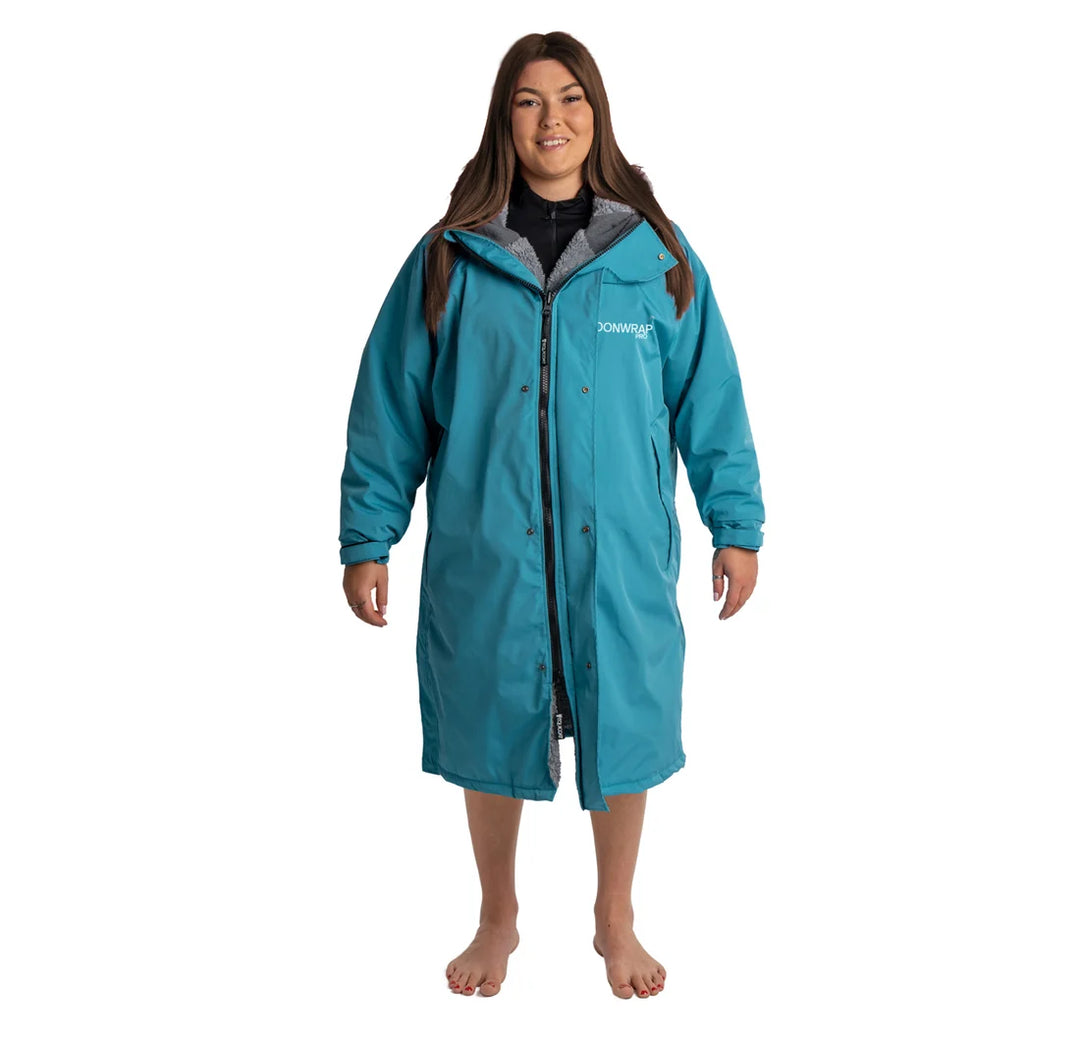 Female wearing Teal Moonwrap Pro Change Robe | Dive Rutland