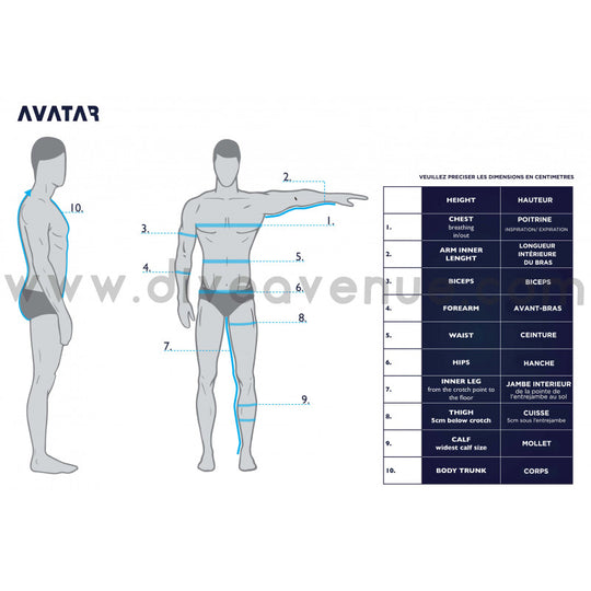 Avatar Drysuit Measuring Chart - Dive Rutland