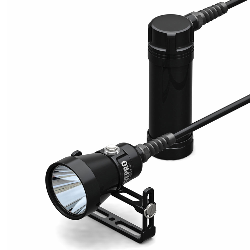 A black Divepro CL-8 Sidemount 4200 Lumen Umbilical Torch with an SM cable.